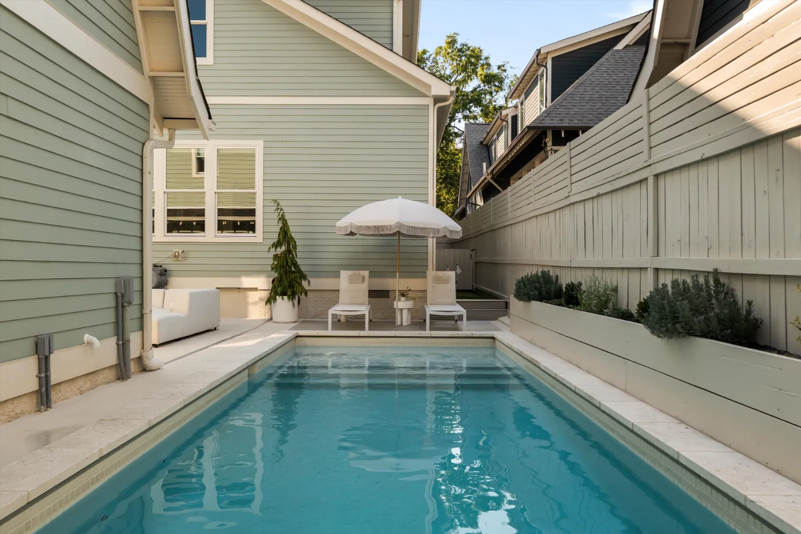 The pool, the length of the courtyard